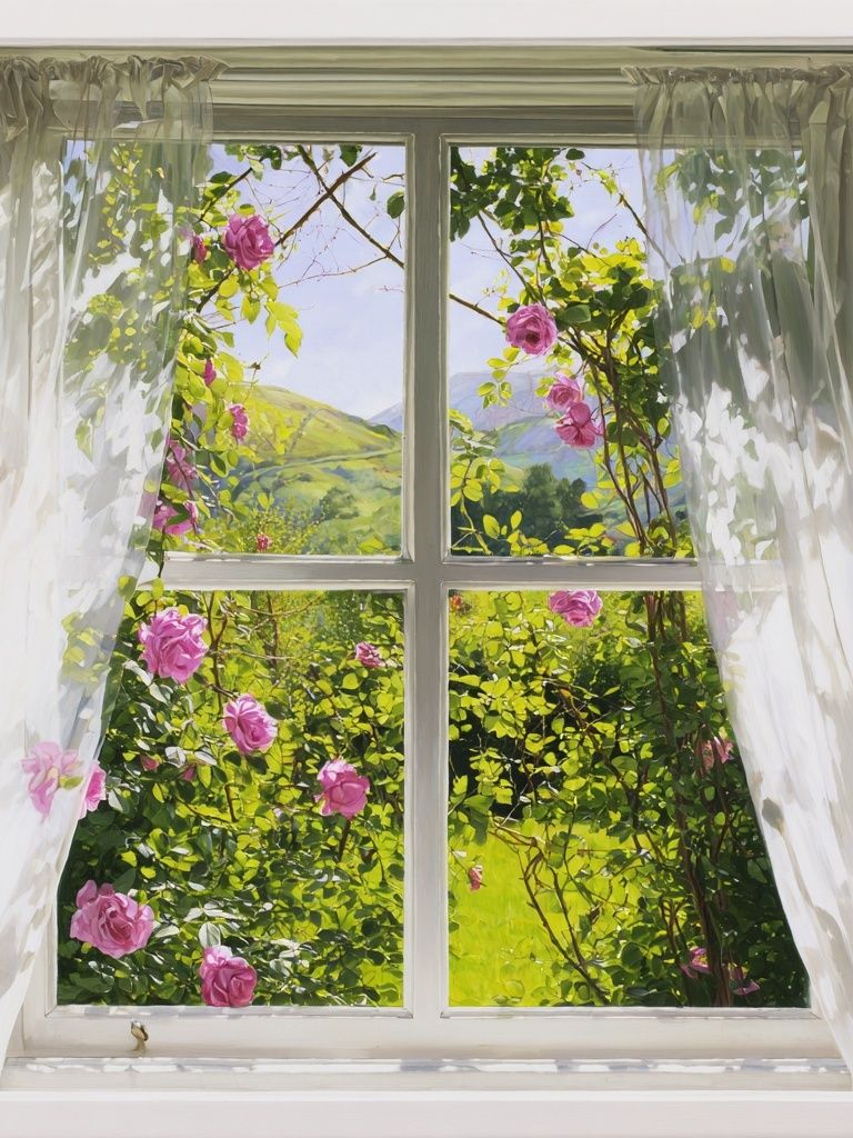 Window with Roses — Fine Art Print. poster — fine-art art