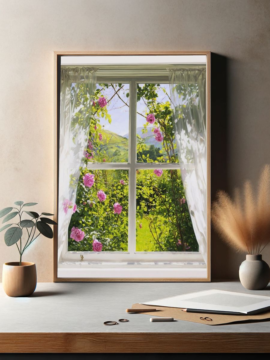 Window with Roses — Fine Art Print. — room view 2