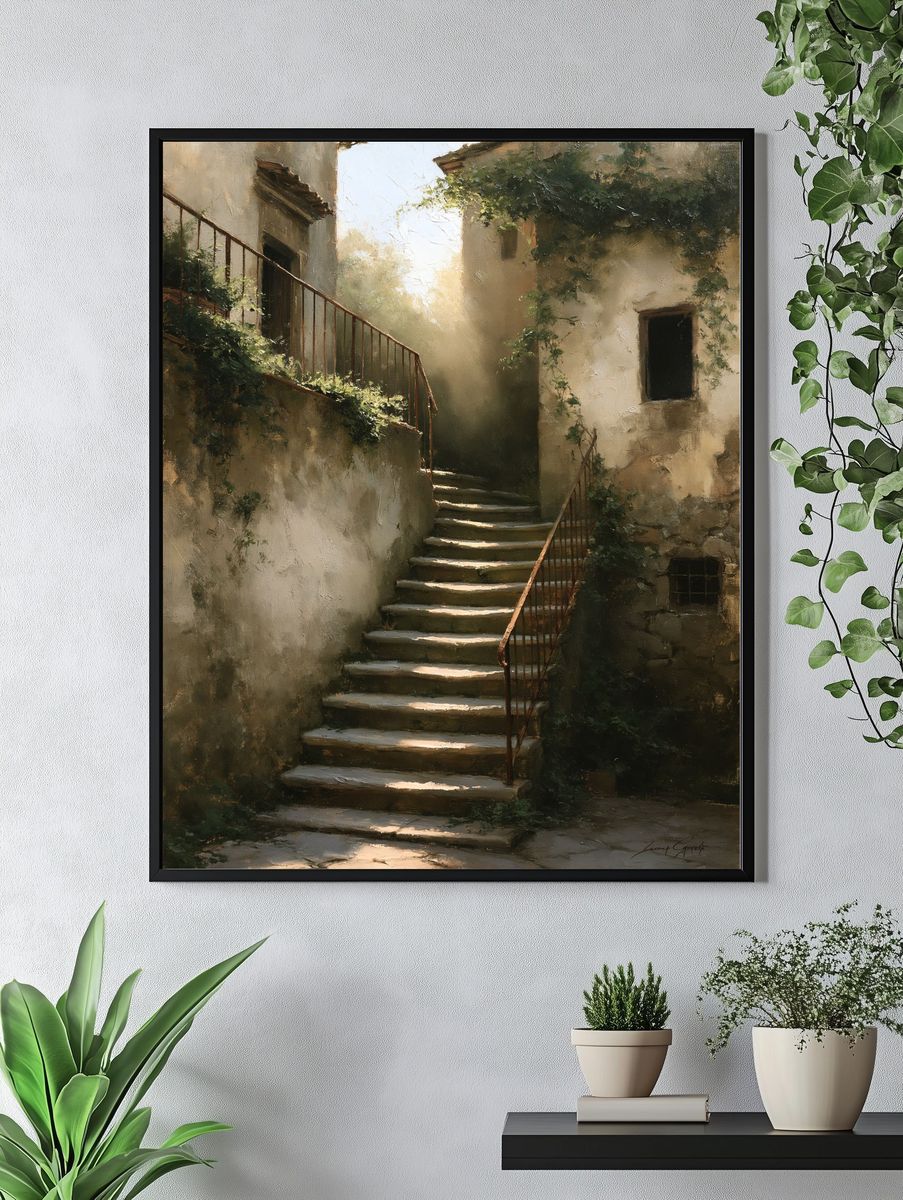 Sunlit Stone Stairway Fine-Art Print. — room view 4