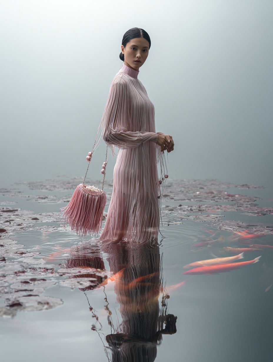 Elegant Woman in Pink Dress — Fashion Photography Print. poster detail