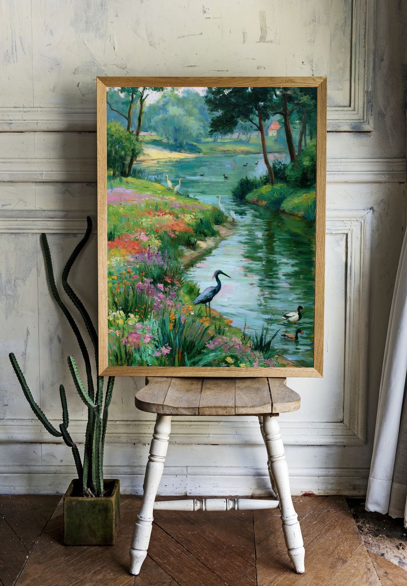 Serene River Birds Fine-Art Print. room preview