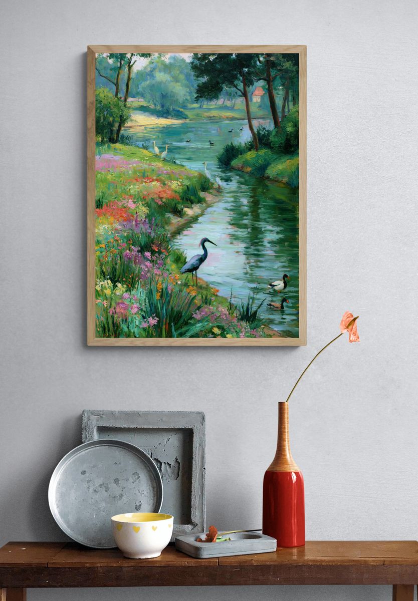 Serene River Birds Fine-Art Print. — room view 3