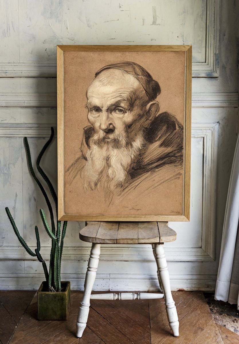 Elderly Monk Portrait — Fine Art Print. — room view 1