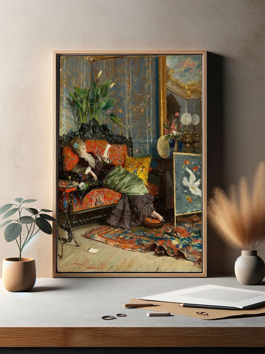 Elegant Woman Reading — Fine Art Print. — room view 2