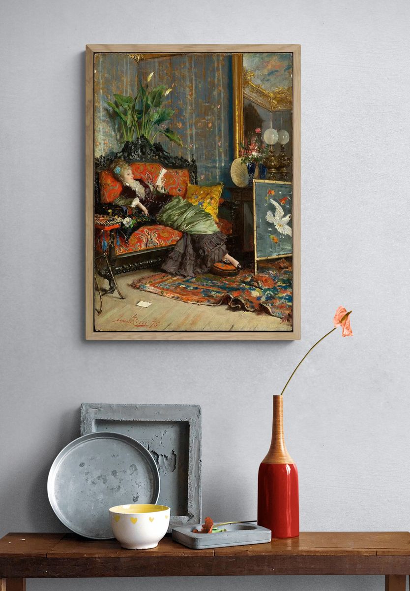 Elegant Woman Reading — Fine Art Print. — room view 3