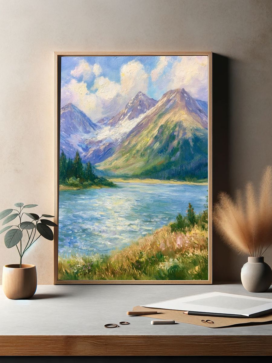 Mountain Lake Landscape Painting Poster. — room view 2