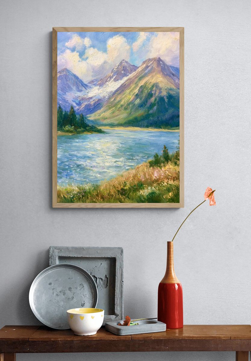 Mountain Lake Landscape Painting Poster. — room view 3