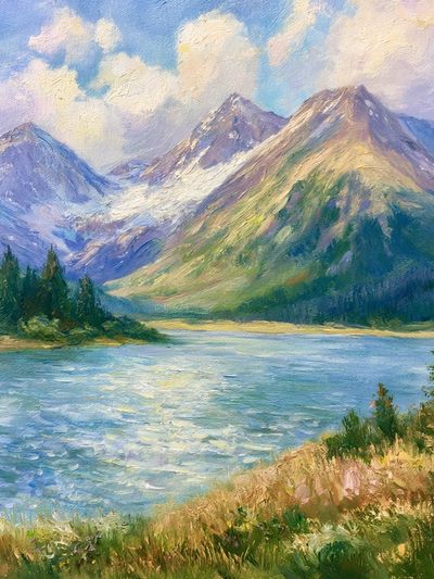 Mountain Lake Landscape Painting Poster. poster
