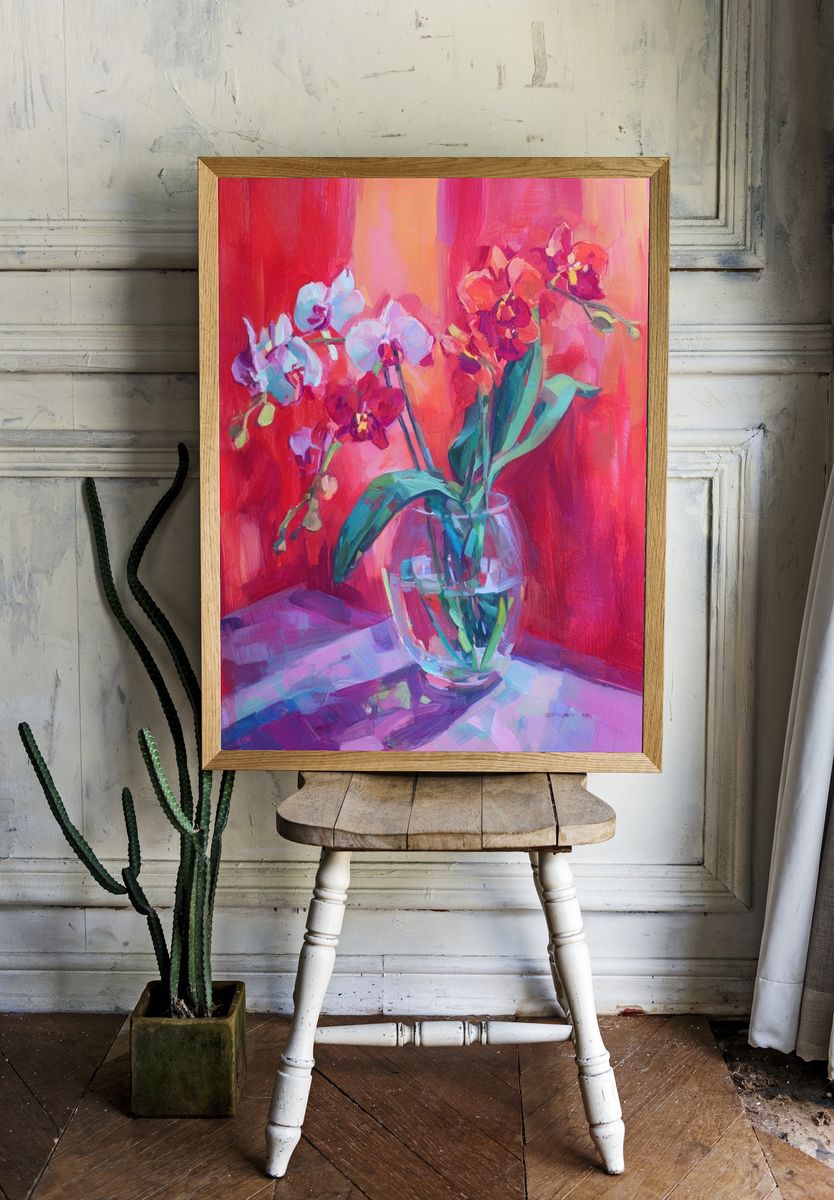 Vibrant Orchid Bouquet — Fine Art Print. — room view 1