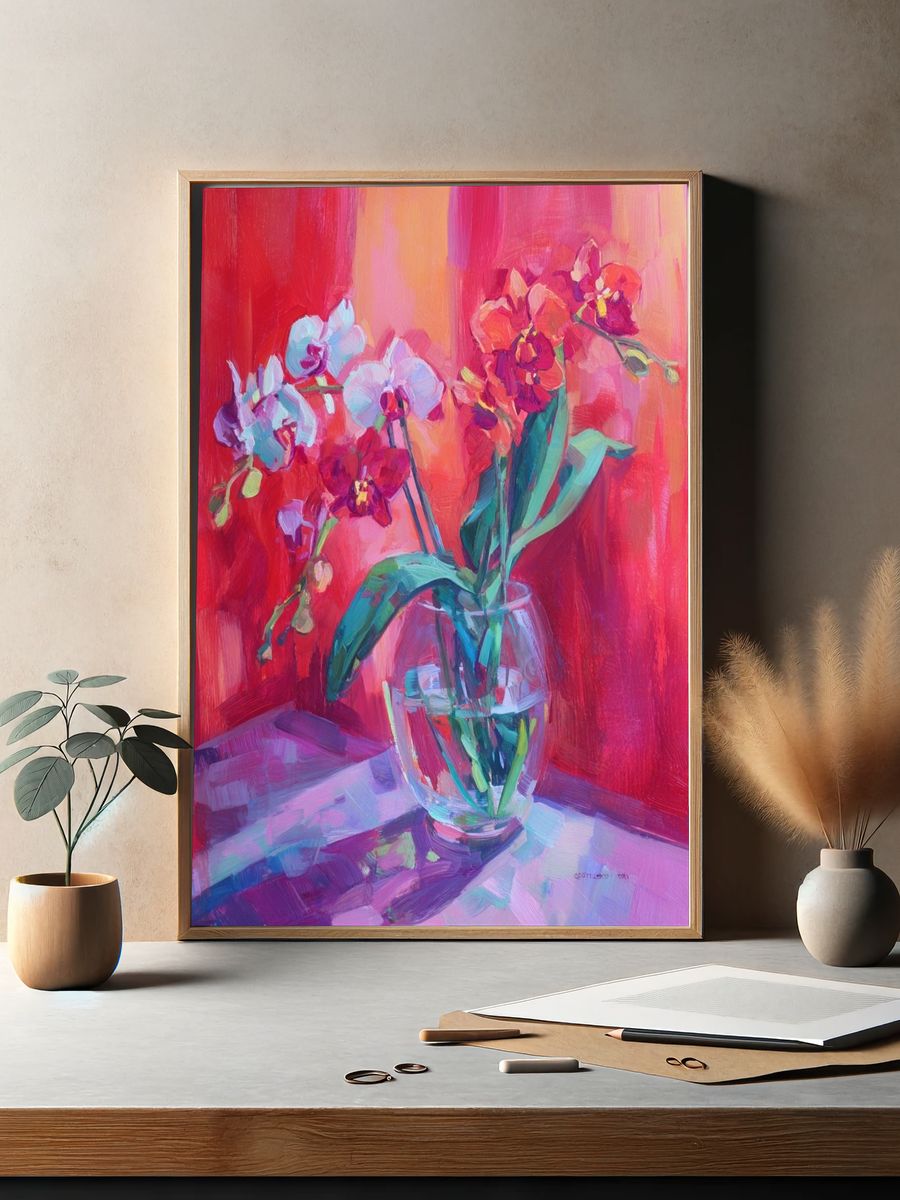 Vibrant Orchid Bouquet — Fine Art Print. — room view 2