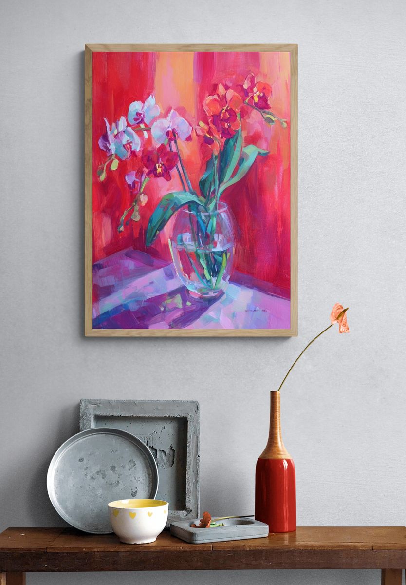 Vibrant Orchid Bouquet — Fine Art Print. — room view 3