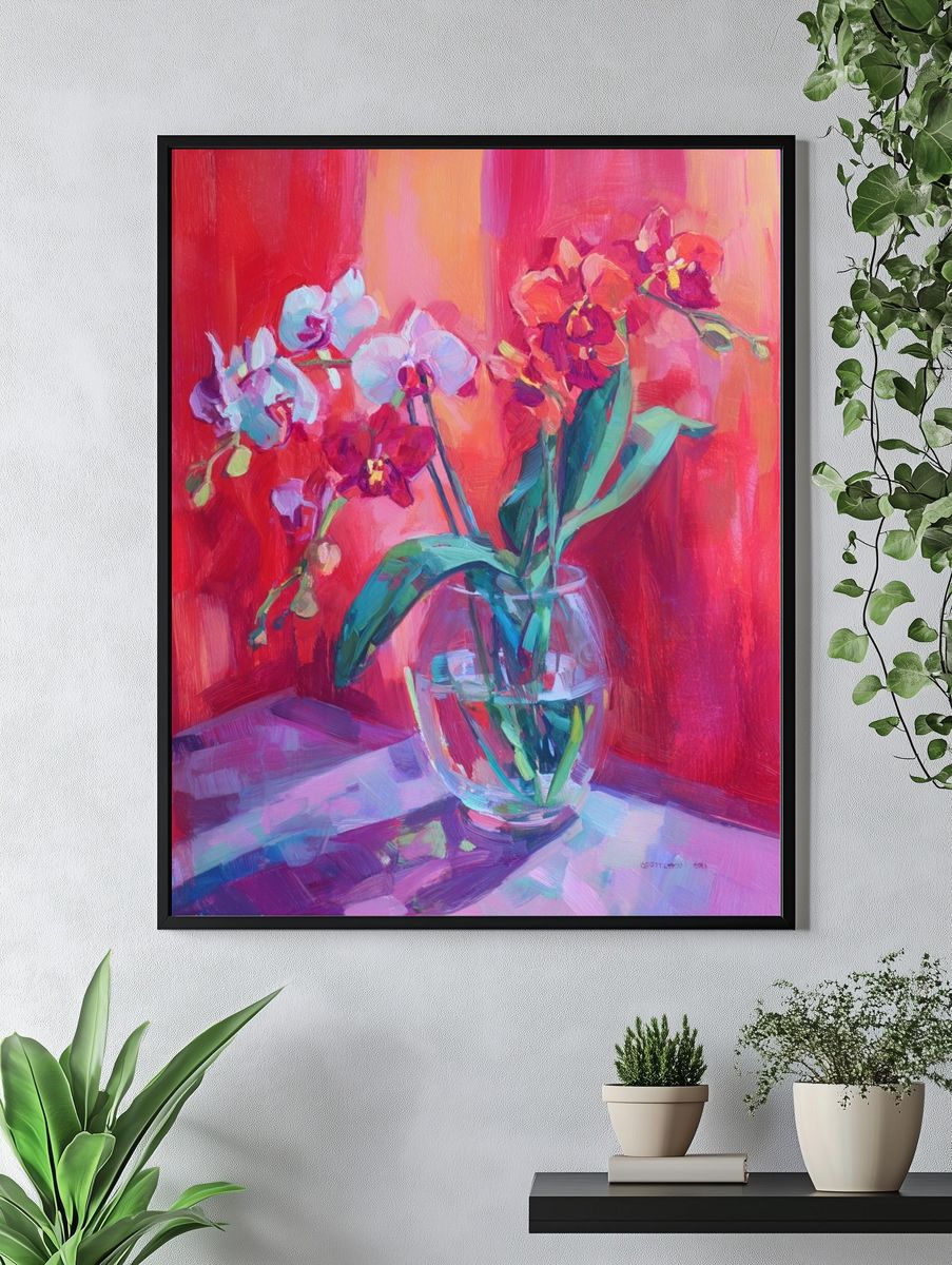 Vibrant Orchid Bouquet — Fine Art Print. — room view 4