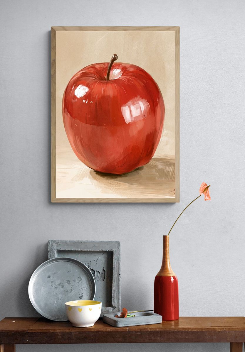 Red Apple Still Life Print. — room view 3