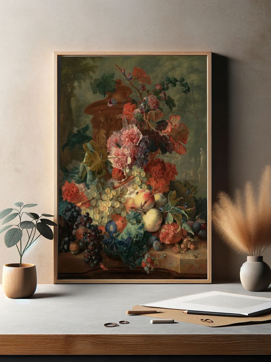Fruit and Flowers Still Life — Fine Art Print. — room view 2