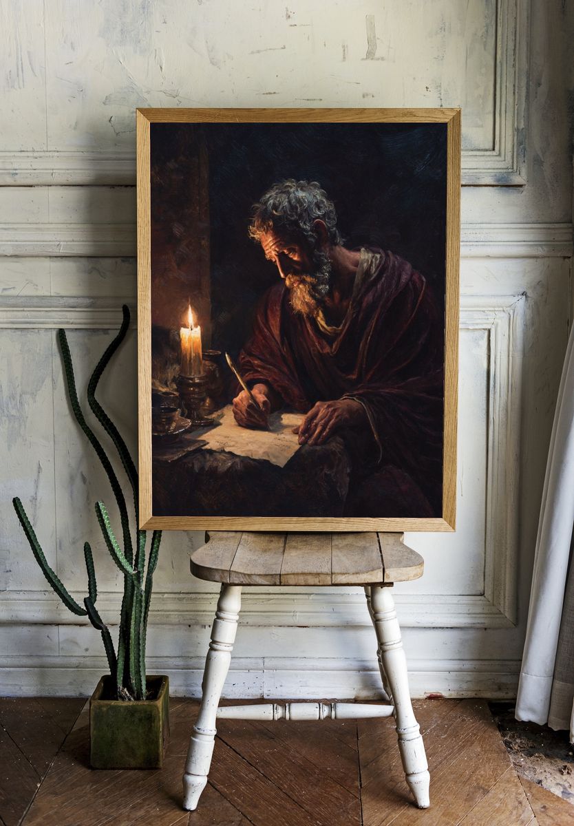 Philosopher Writing by Candlelight — Fine Art Print. — room view 1