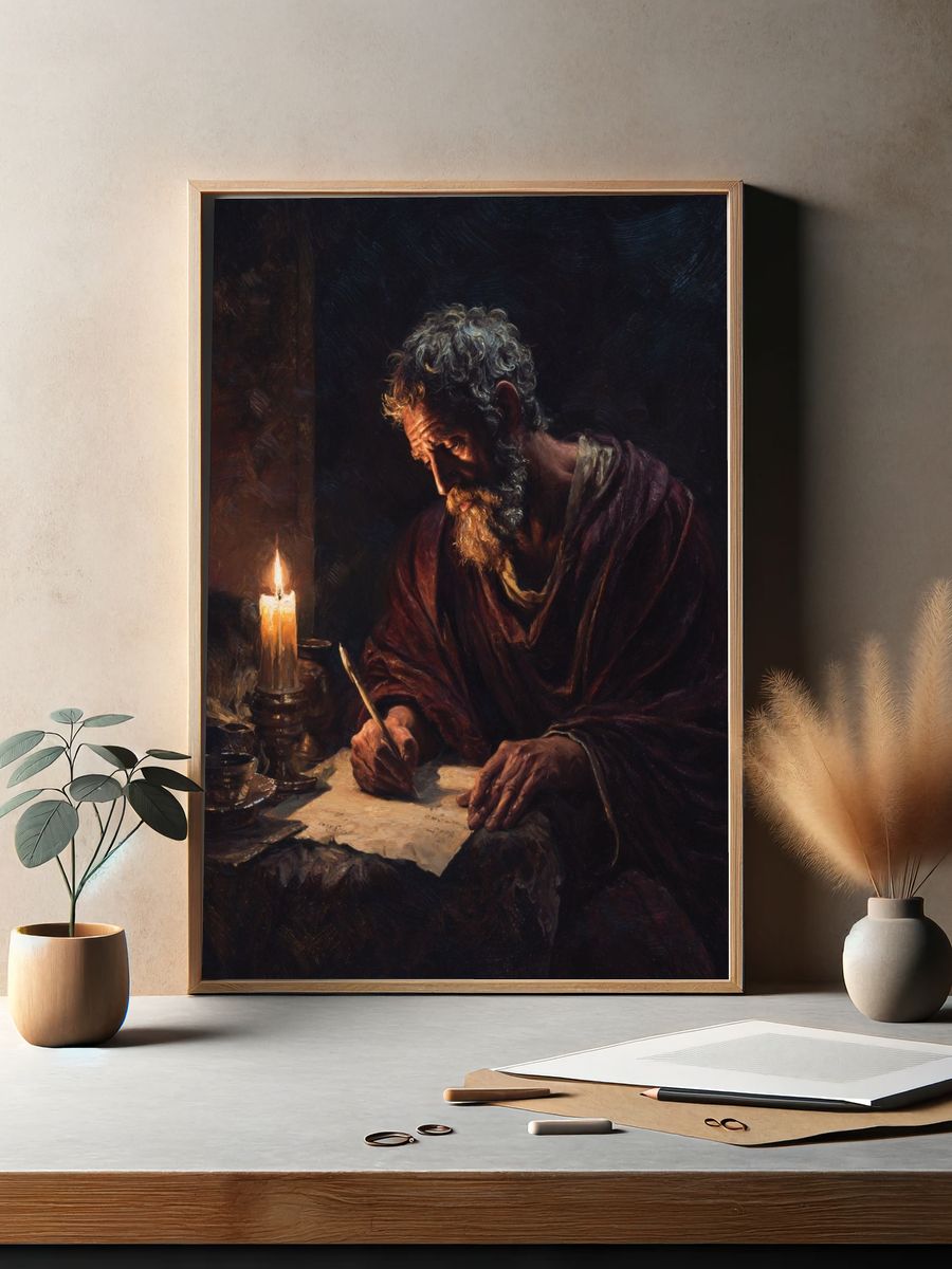 Philosopher Writing by Candlelight — Fine Art Print. — room view 2