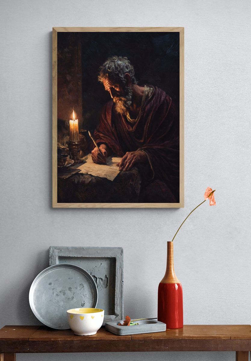 Philosopher Writing by Candlelight — Fine Art Print. — room view 3