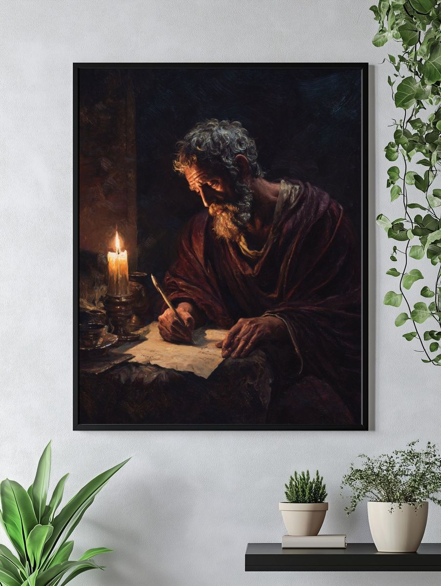Philosopher Writing by Candlelight — Fine Art Print. — room view 4