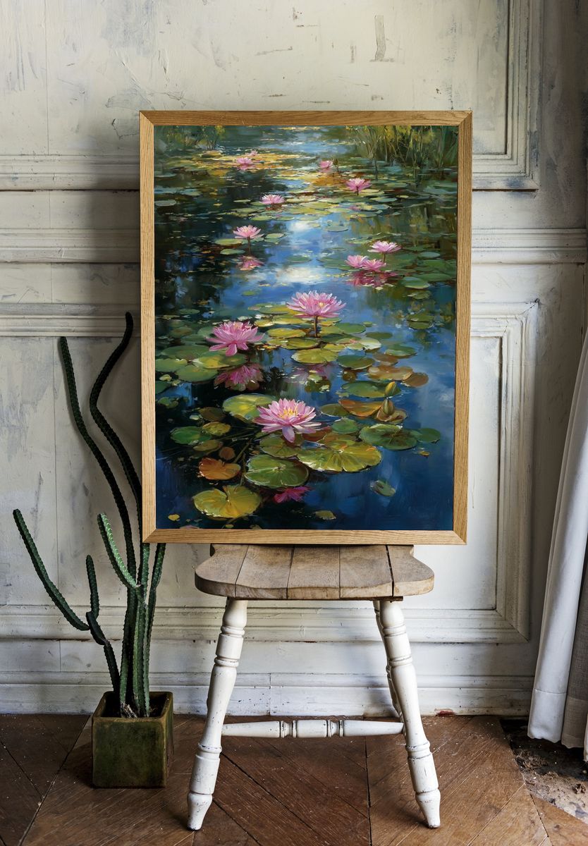 Pink Water Lilies Fine-Art Poster. room preview