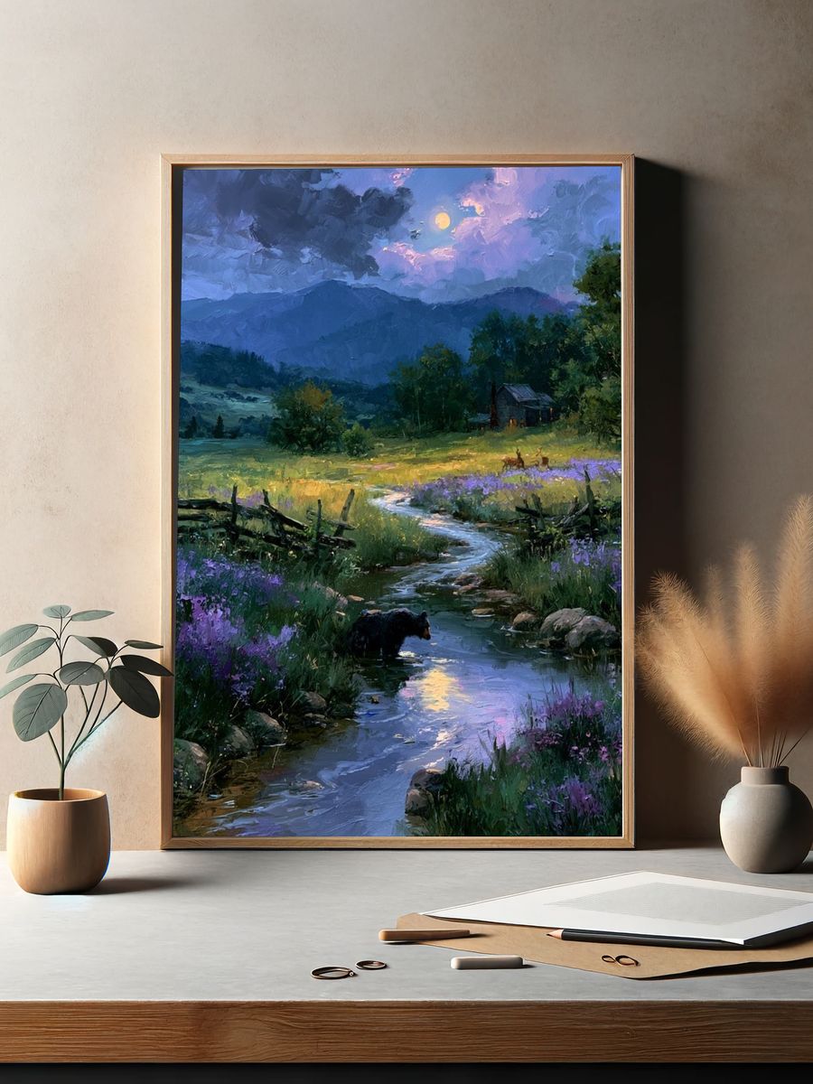 Moonlit Meadow Landscape Print. — room view 2