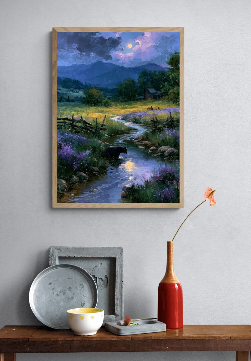 Moonlit Meadow Landscape Print. — room view 3