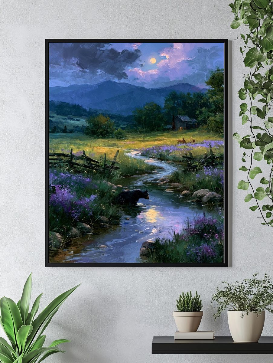 Moonlit Meadow Landscape Print. — room view 4