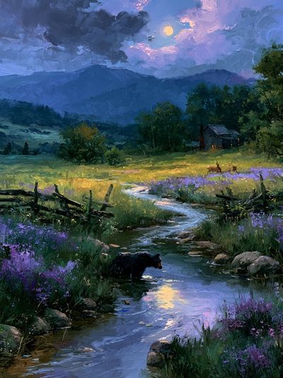 Moonlit Meadow Landscape Print.