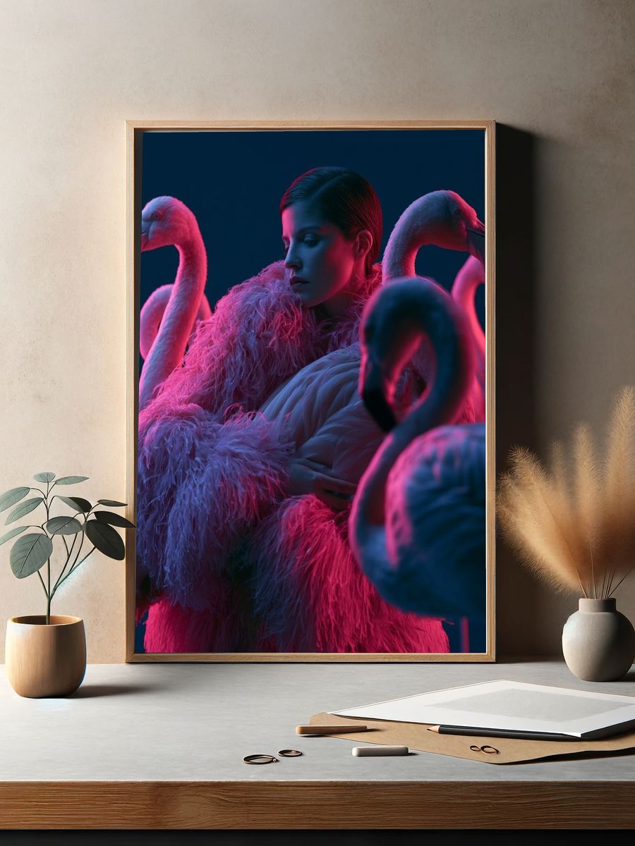 Neon Flamingo Portrait Print. — room view 2