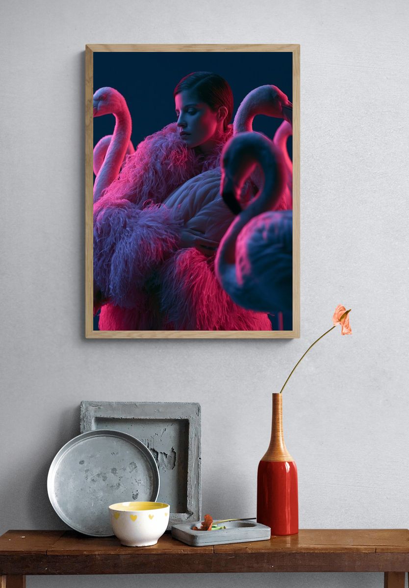 Neon Flamingo Portrait Print. — room view 3