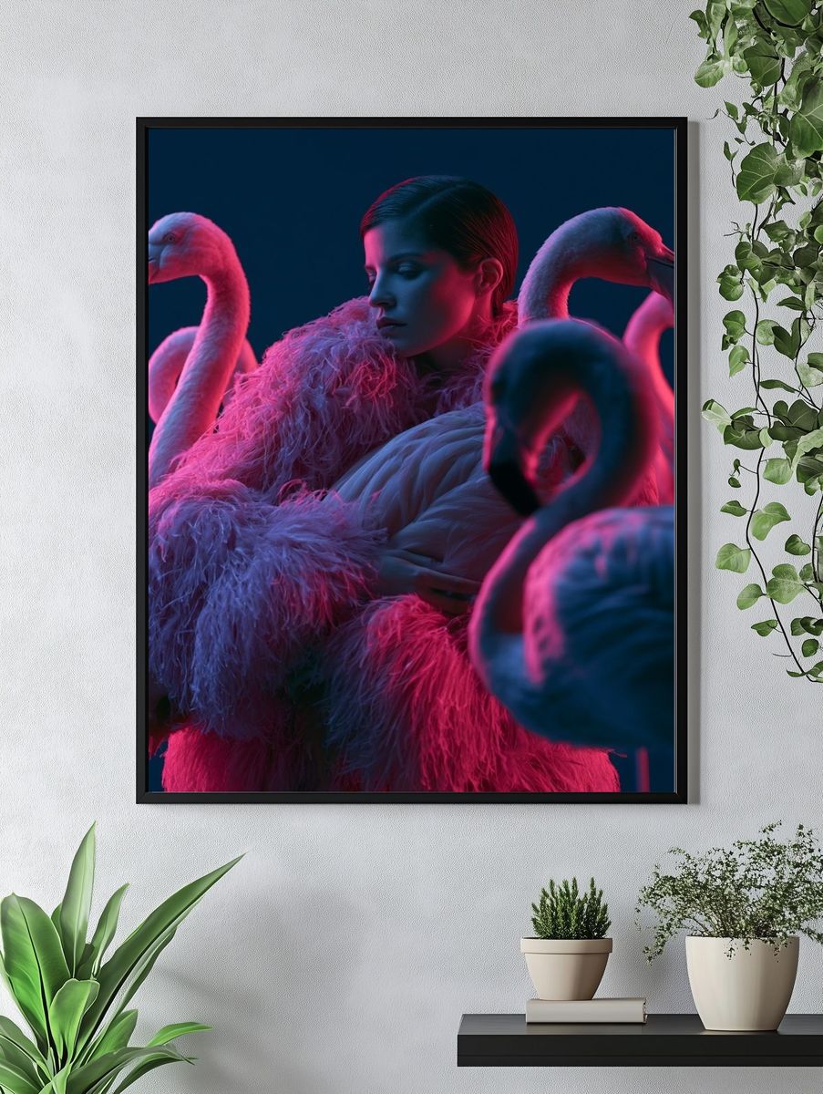 Neon Flamingo Portrait Print. — room view 4