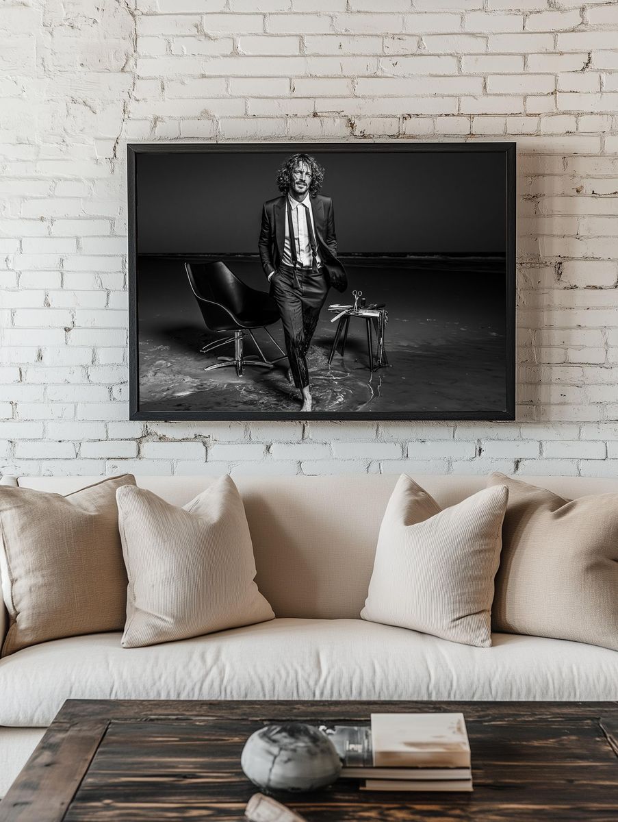 Black-and-White Fashion Portrait Poster. — room view 1