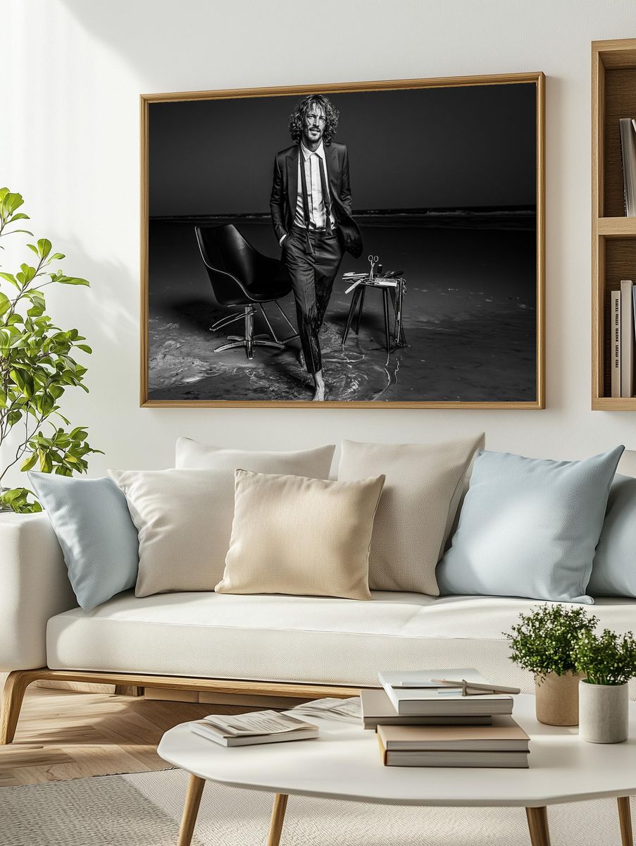 Black-and-White Fashion Portrait Poster. — room view 2