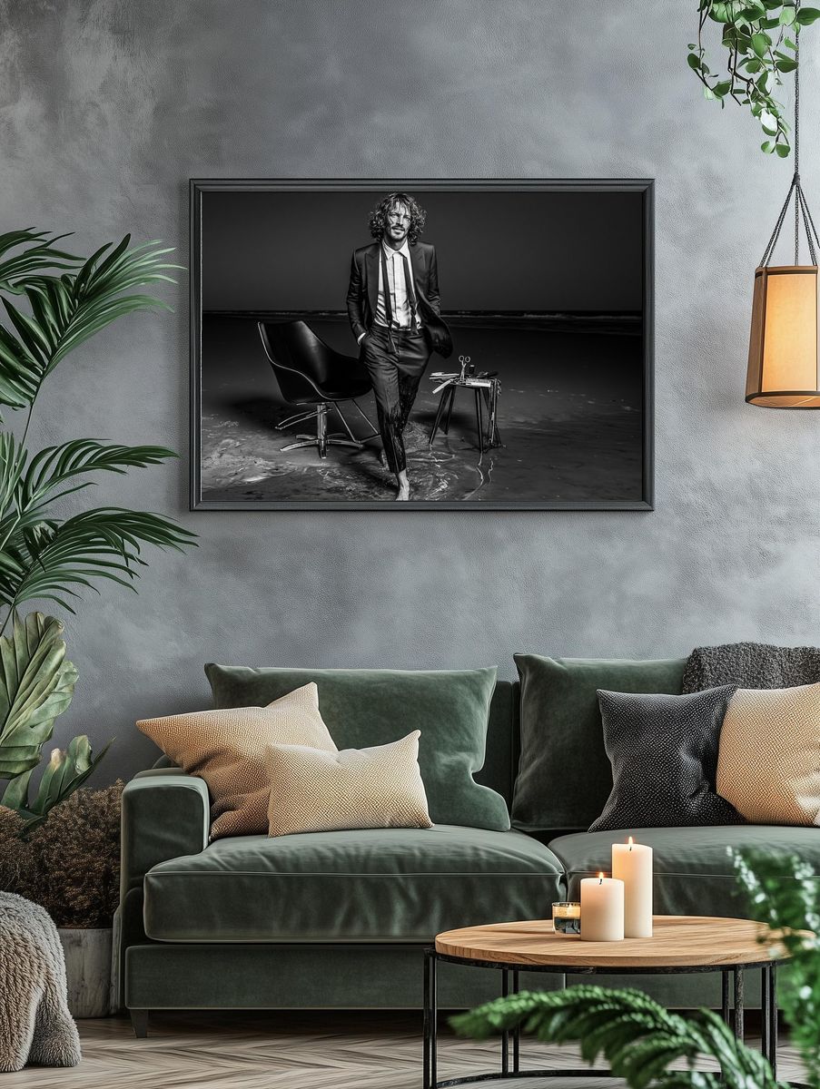 Black-and-White Fashion Portrait Poster. — room view 4