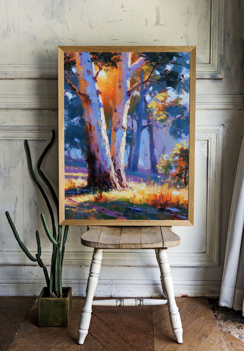 Sunlit Forest Oil Painting Poster. room preview