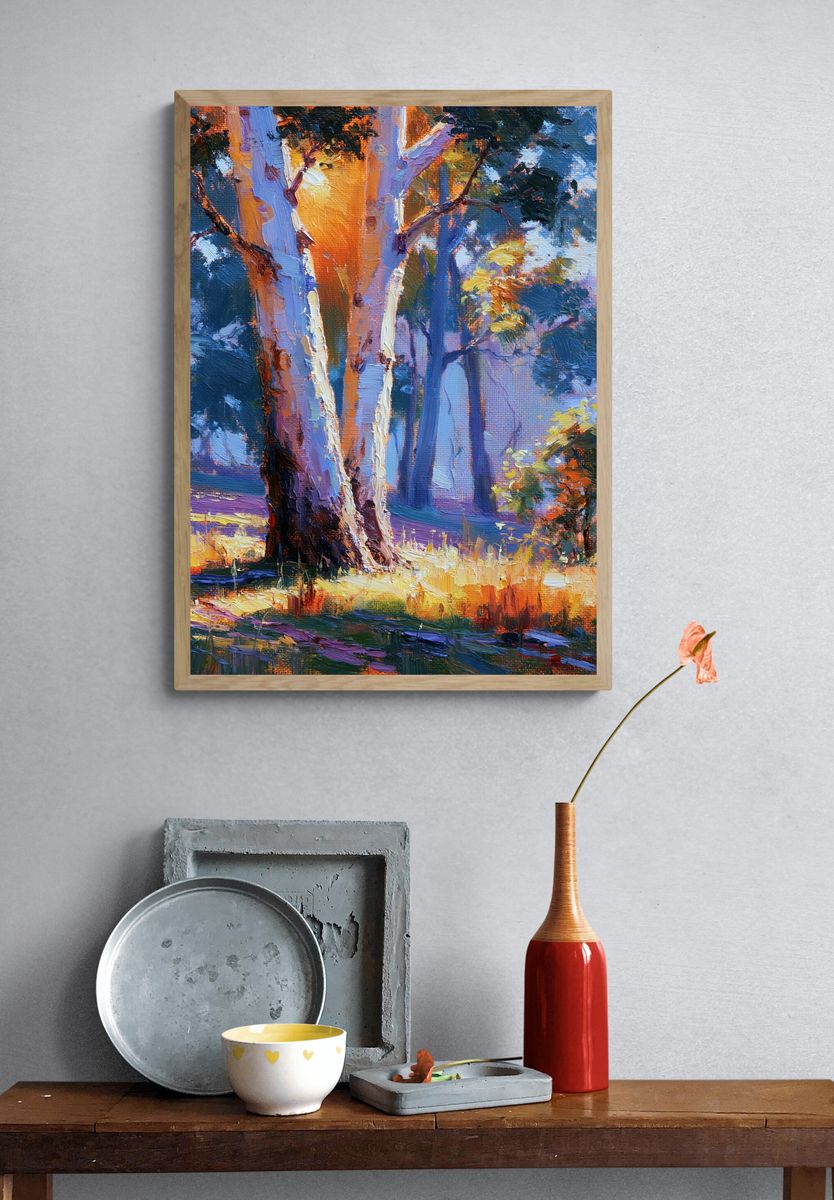 Sunlit Forest Oil Painting Poster. — room view 3