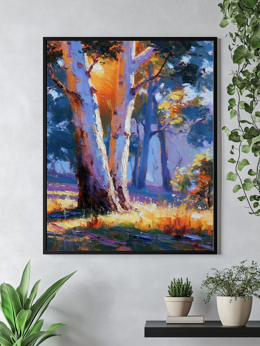 Sunlit Forest Oil Painting Poster. — room view 4