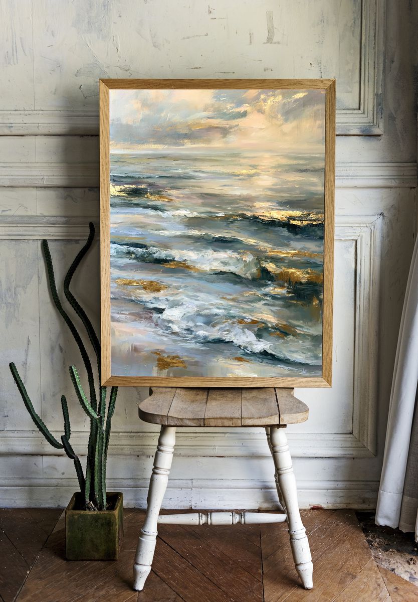 Golden Seascape Impressionist Poster. — room view 1