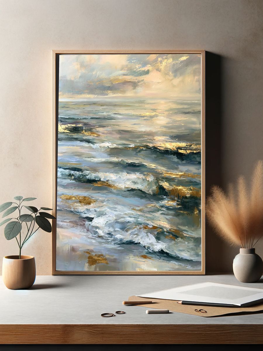 Golden Seascape Impressionist Poster. — room view 2