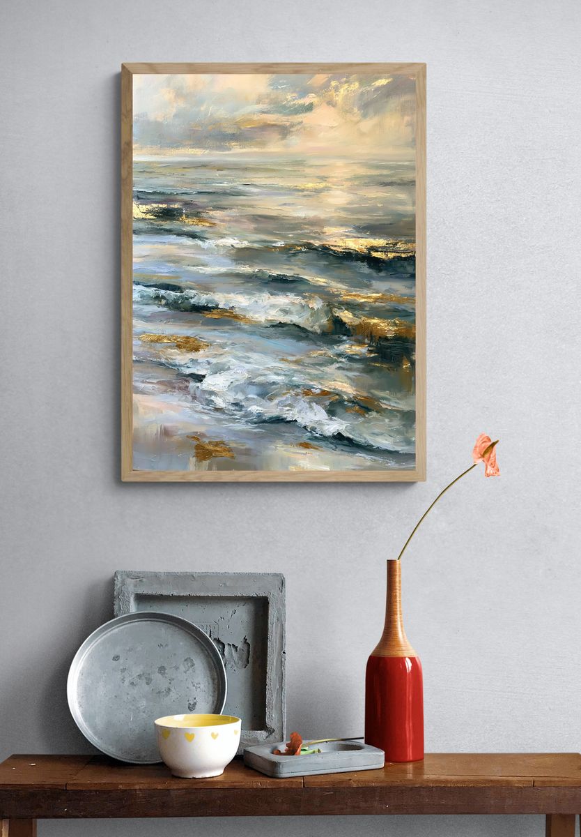 Golden Seascape Impressionist Poster. — room view 3