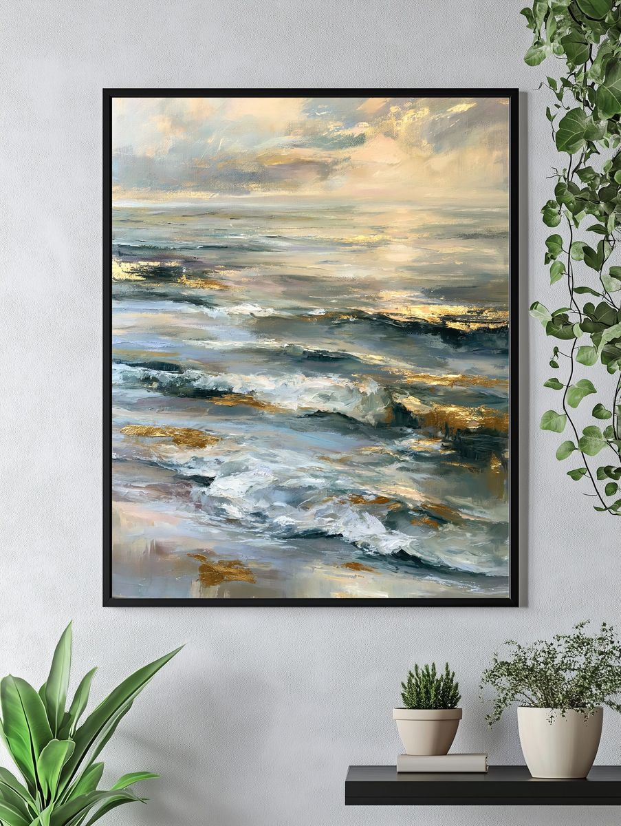 Golden Seascape Impressionist Poster. — room view 4