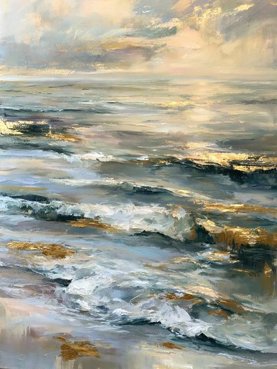 Golden Seascape Impressionist Poster.