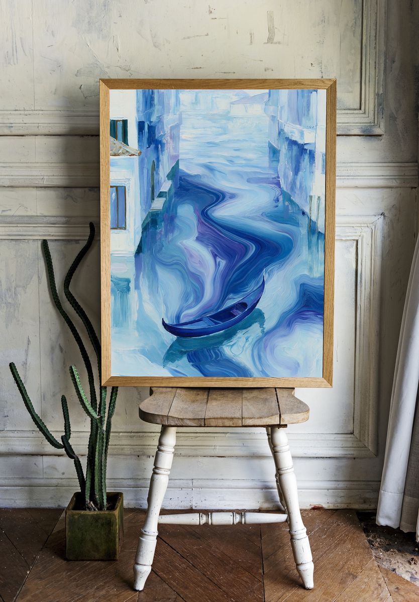 Blue Canal Gondola Illustration Poster. — room view 1