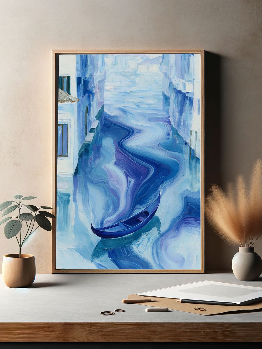 Blue Canal Gondola Illustration Poster. — room view 2