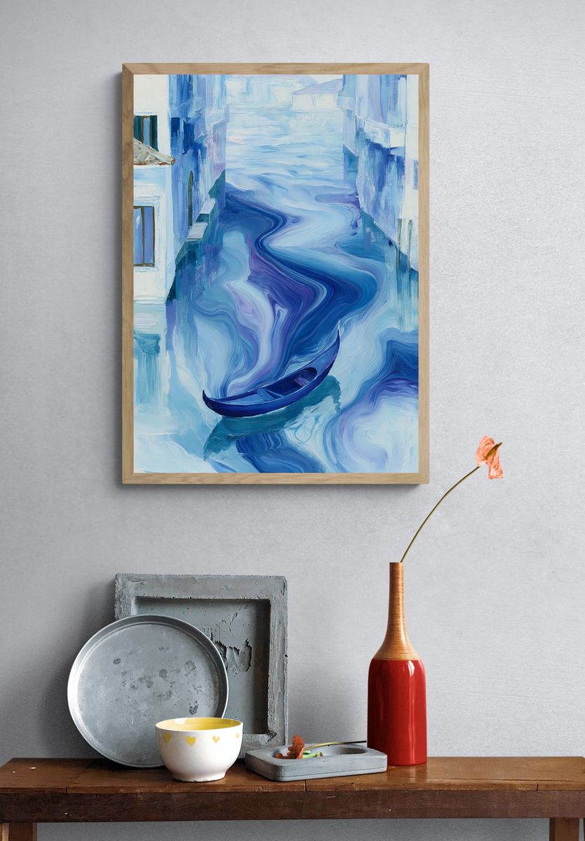 Blue Canal Gondola Illustration Poster. — room view 3