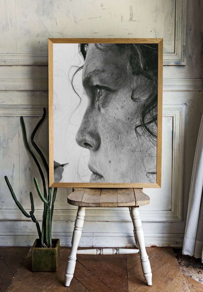 Charcoal Portrait Sketch Print. room preview