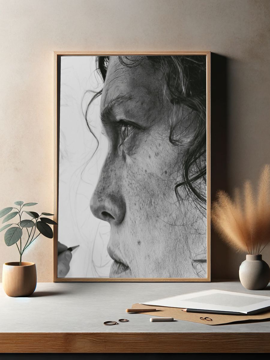 Charcoal Portrait Sketch Print. — room view 2