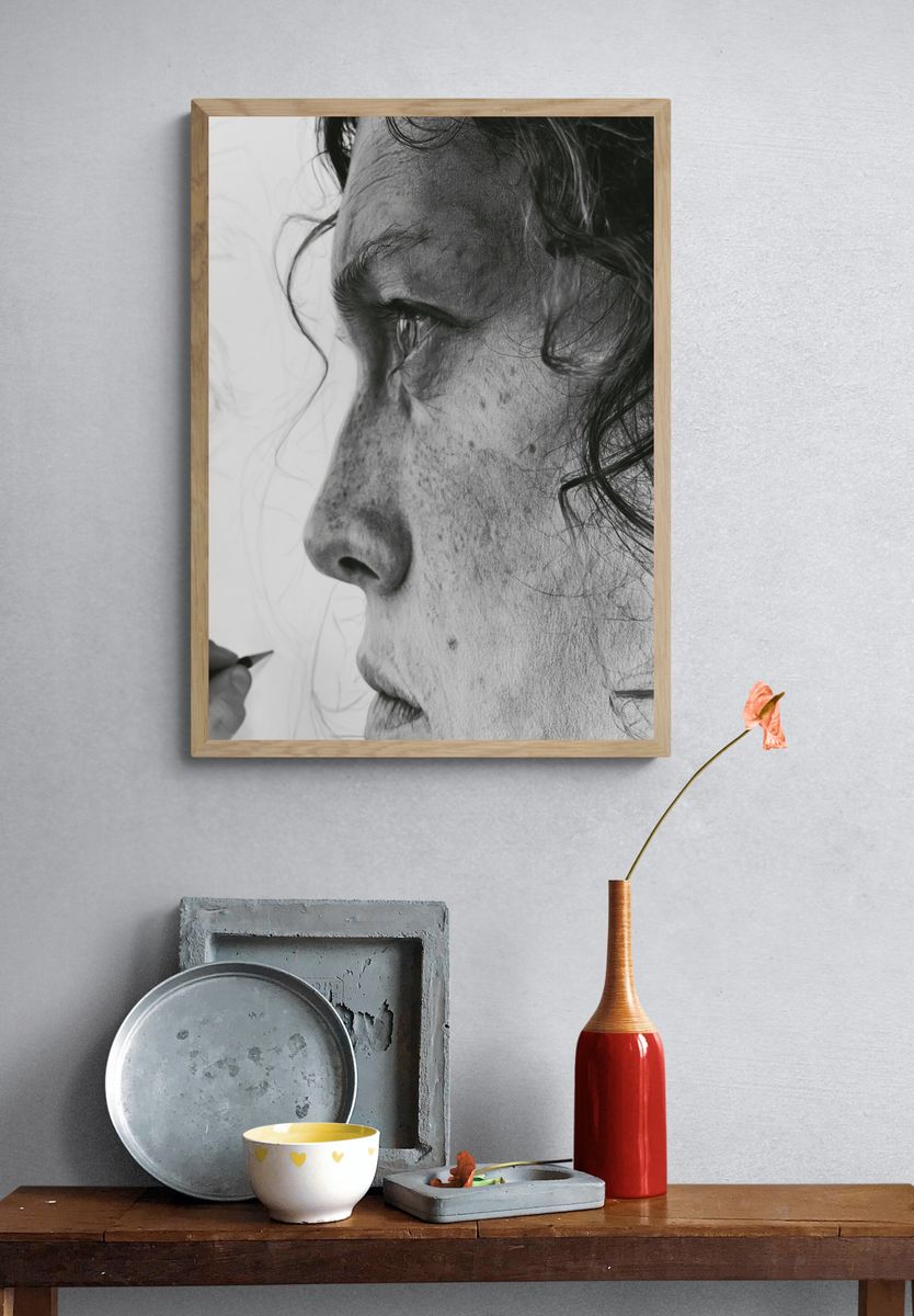 Charcoal Portrait Sketch Print. — room view 3