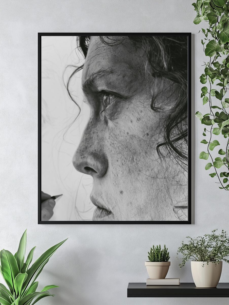 Charcoal Portrait Sketch Print. — room view 4