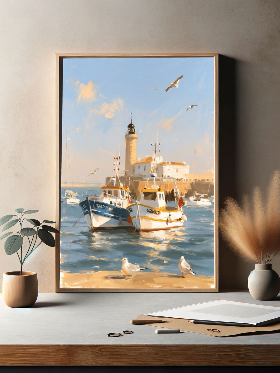Harbor Lighthouse Seascape Poster. — room view 2