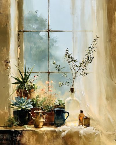 Sunlit Still Life Window Poster. poster